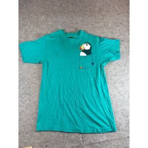 Vintage Puffin Pocket Shirt Mens Small Teal Blue Bird Nature Streetwear Retro